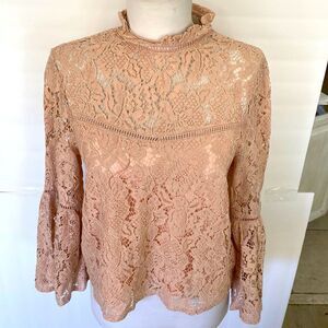 Jack by BB Dakota light mauve lace bell sleeve button up back brand new